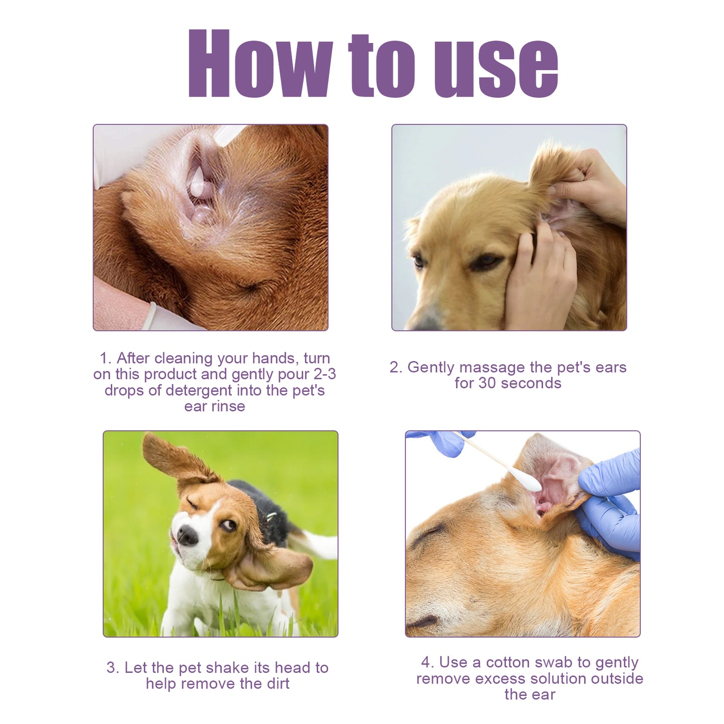 118ml Pet Ear Rinse Cleaner With Glycerin & Disodium EDTA, Anti-Itch Antimicrobial Ear Wash For Dogs Cats, Alcohol-Free Gentle Ear Cleanser With Cotton Swabs