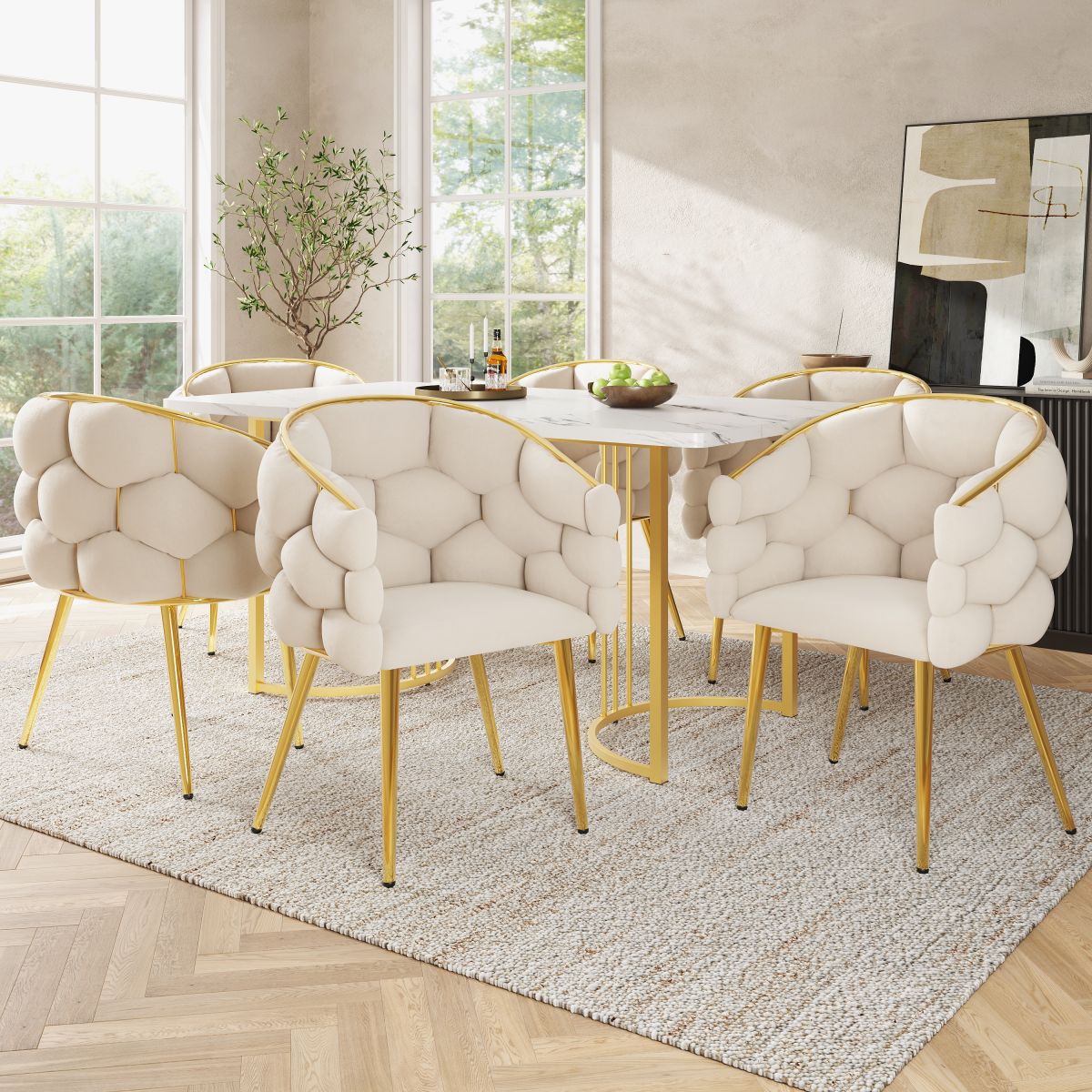 Luxury Velvet Chairs  6 Pieces , Living Room Chairs, Dining Chairs, Makeup Chairs, Modern Fashion Style Chairs, Gilded Iron Legs, Beige Chairs, Bubble Chairs, Ergonomic Chairs