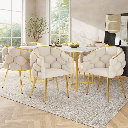 Luxury Velvet Chairs  6 Pieces , Living Room Chairs, Dining Chairs, Makeup Chairs, Modern Fashion Style Chairs, Gilded Iron Legs, Beige Chairs, Bubble Chairs, Ergonomic Chairs