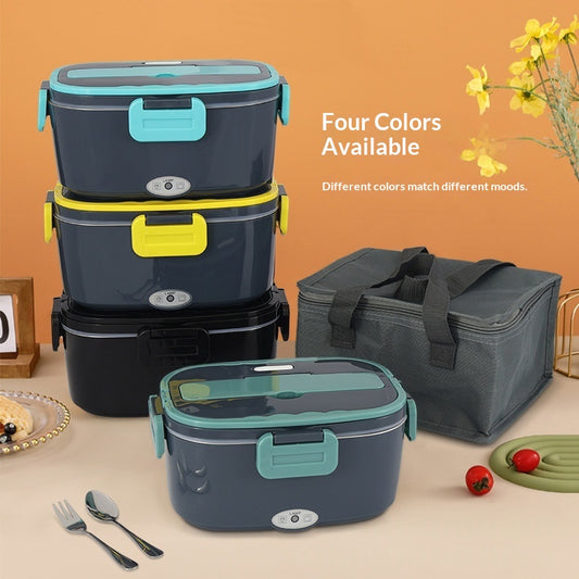Black Electric Heated Lunch Box Stainless Steel Home And Car Dual-Use