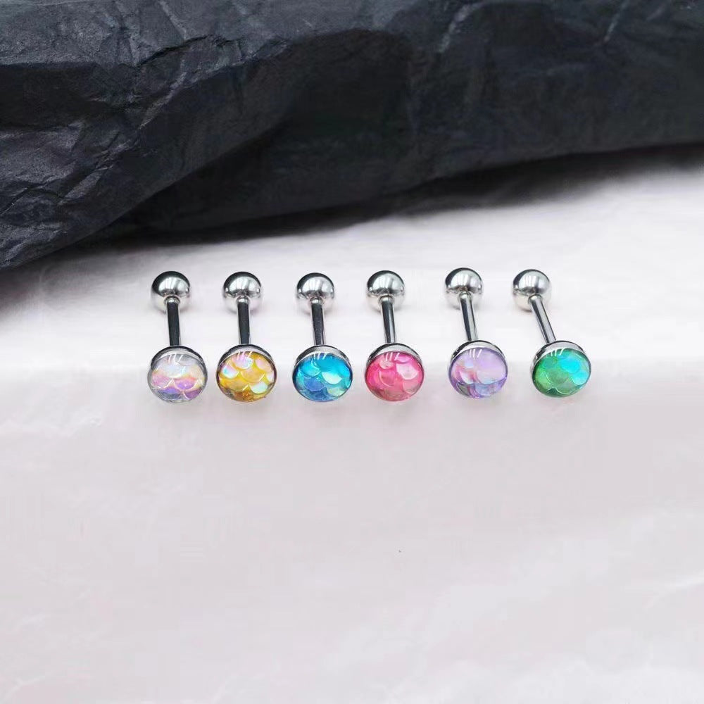 Beauty Fish Scale Dripping Oil Tongue Nail Gradient Colorful Scale Tongue Ring Stainless Steel Body Piercing Jewelry