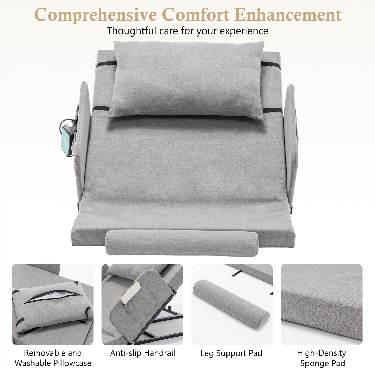 Electric Adjustable Bed Backrest With Safety Rails - 300 Lbs Capacity, 4-68 Lift Range, Machine Washable Cover - Ideal For Elderly, Pregnancy, Patient Care Mobility Assistance