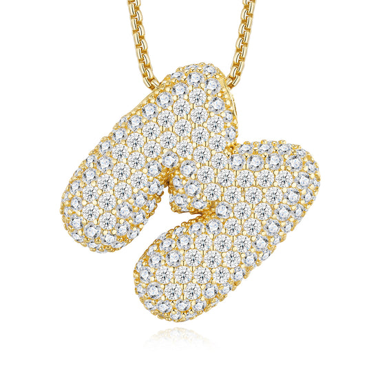 12.72g S925 Gold Plated Bubble Letter Initial Necklace For Women  D Color VVS1 Moissanite Pendant With GRA Certificate, Heavy Solid Personalized Jewelry Gift Box Set A-Z