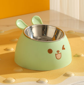 Rabbit Ear Pet Bowl Set-Feeder + Stainless Steel Bowl-Green-1 set