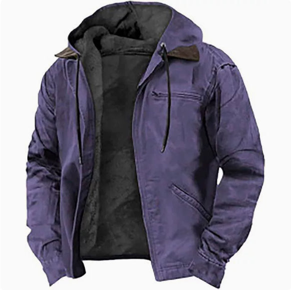 Winter Hooded Coat With Pockets Fashion Warm Fleece Zip-up Jacket Casual Outwear Men's Clothing