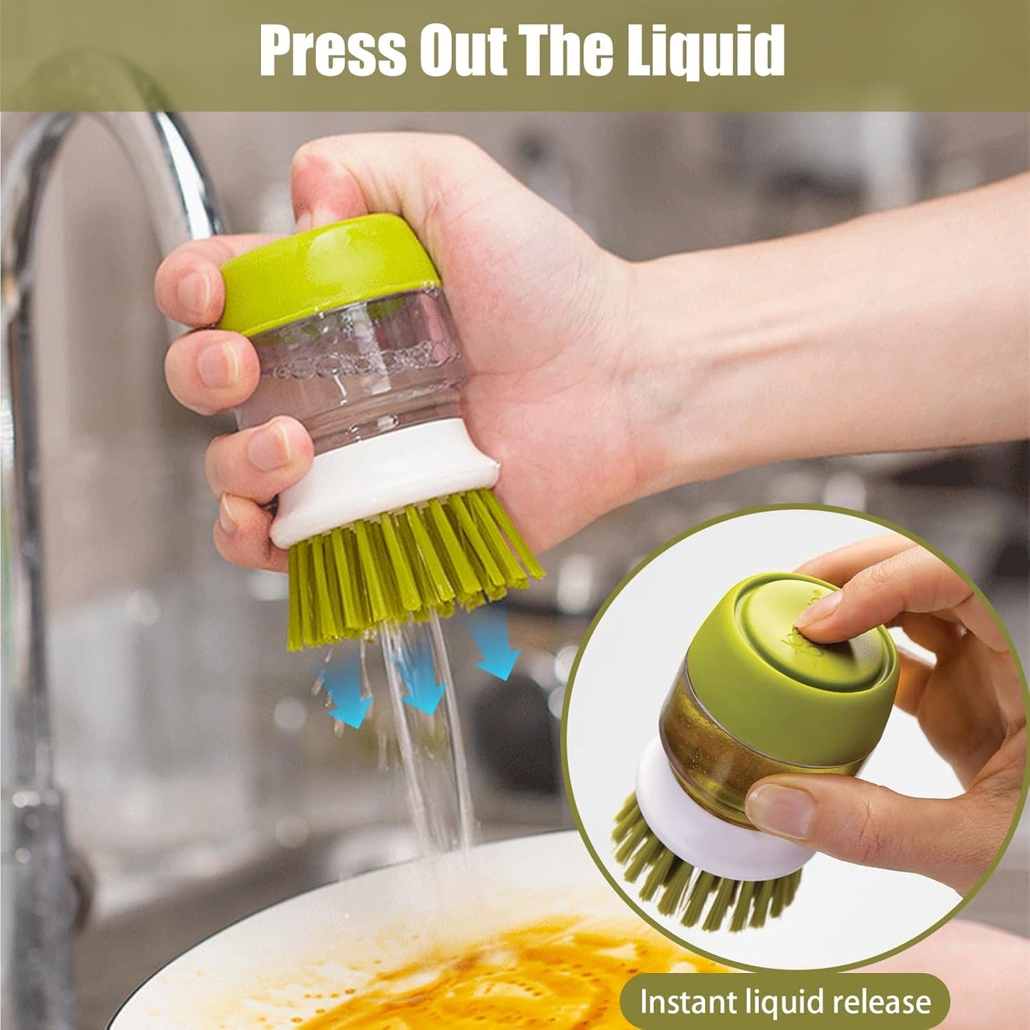 Soap Dispenser Dish Brush Palm Brush Scrub Brush Equipped With Storage Bracket And Drainage Base,Easy To Clean Kitchen Utensils And Sink,  For Cleaning Pan, Pot, Sink