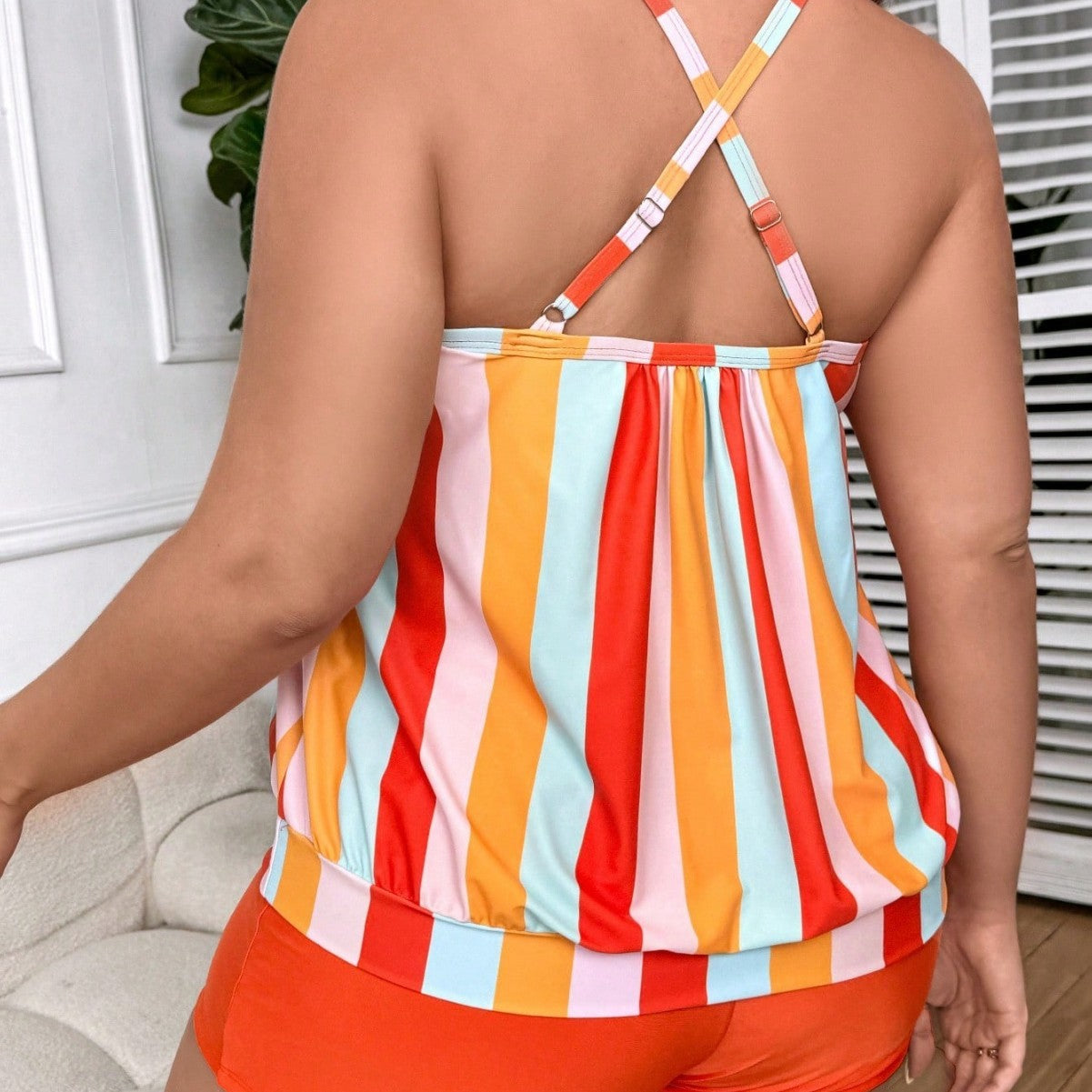 New Plus-Size Two-Piece Striped Swimsuit For Women