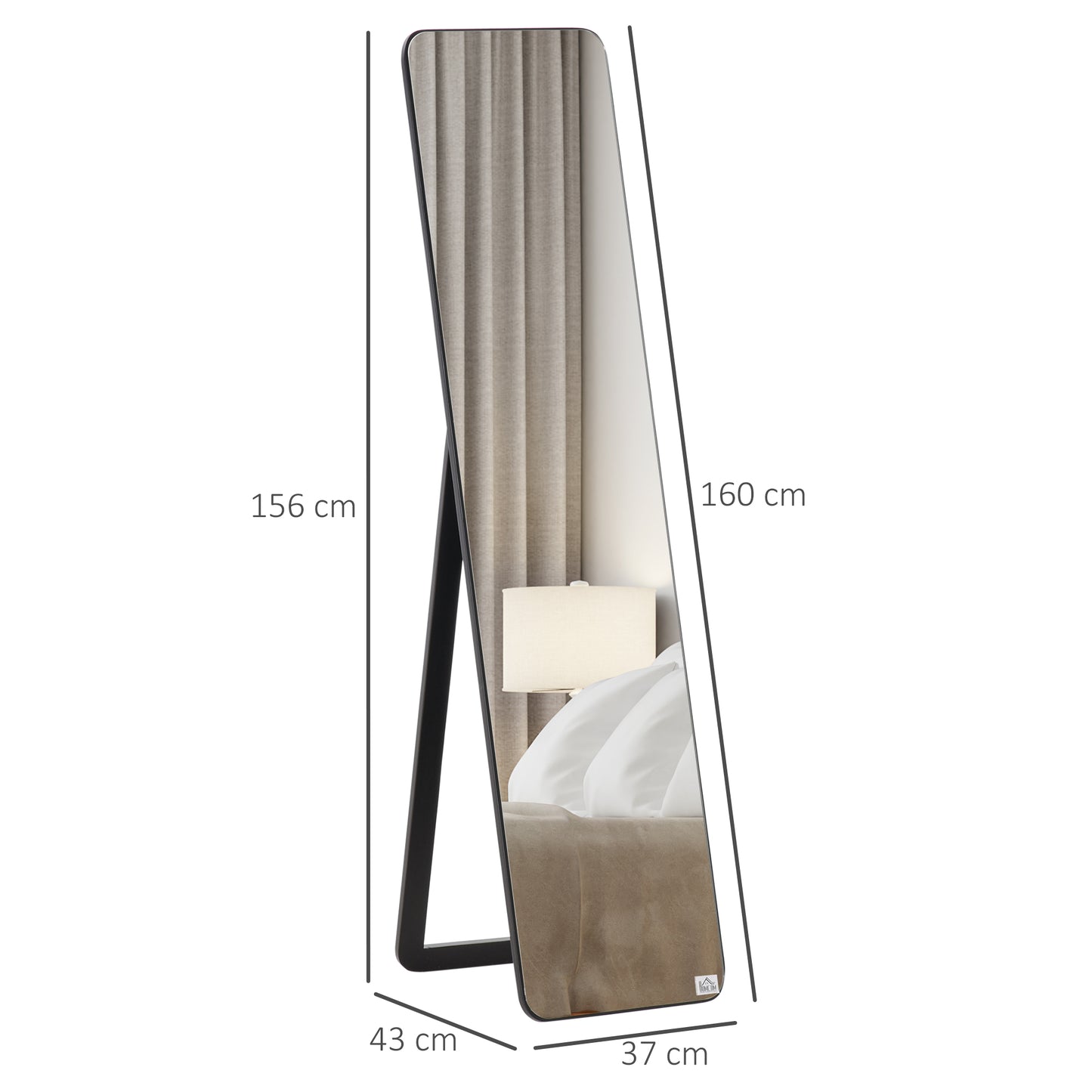 Full Length Mirror, 156 X 37 Cm Rectangular Full Body Mirror With Stand, Floor Standing, Hanging Or Leaning Against Wall For Bedroom Cloakroom, Black