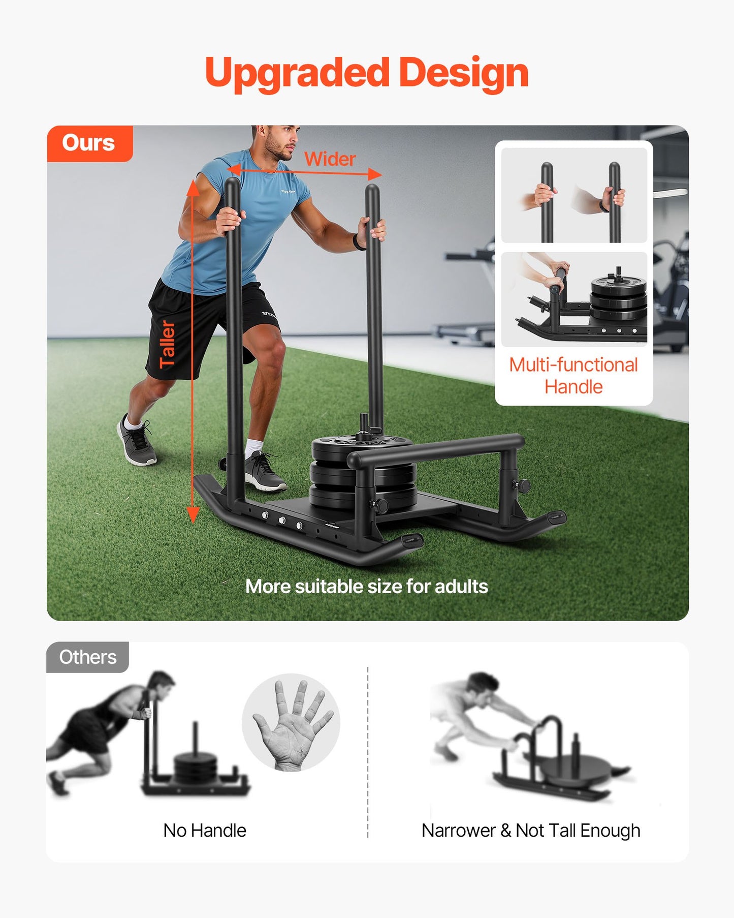 Weight Sled, Steel Power Sled, Fitness Strength Training Sleds For Athletic Exercise Speed Improvement, Workout Fitness Equipment With Handle, Compatible With 1/2 In Weight Plates, Black