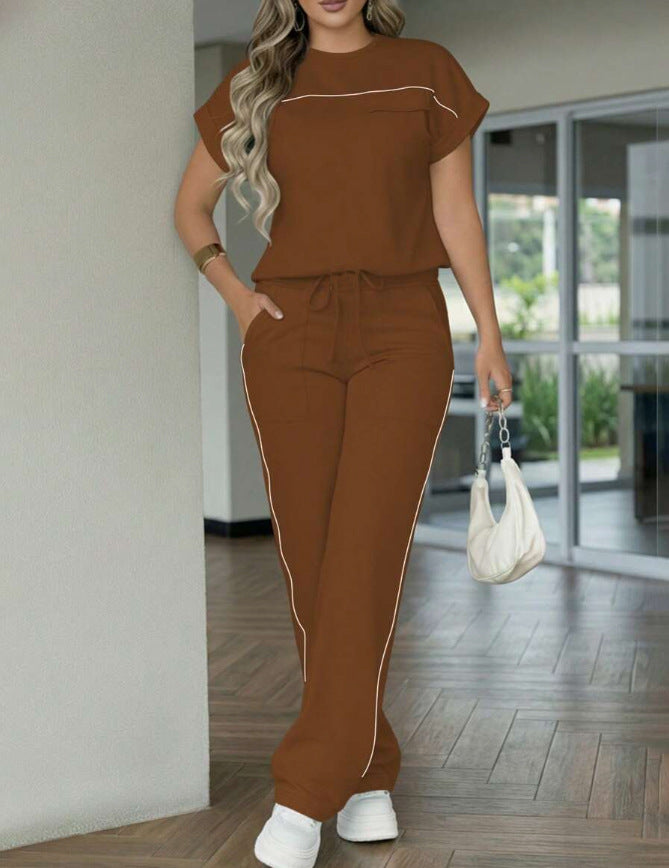 Womens Fashion Solid-Color Simple Casual Set