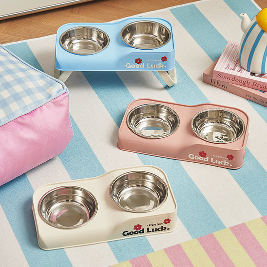 Foldable Stainless Steel Dual Bowl Non-Tip Stainless Steel Feeding Bowl