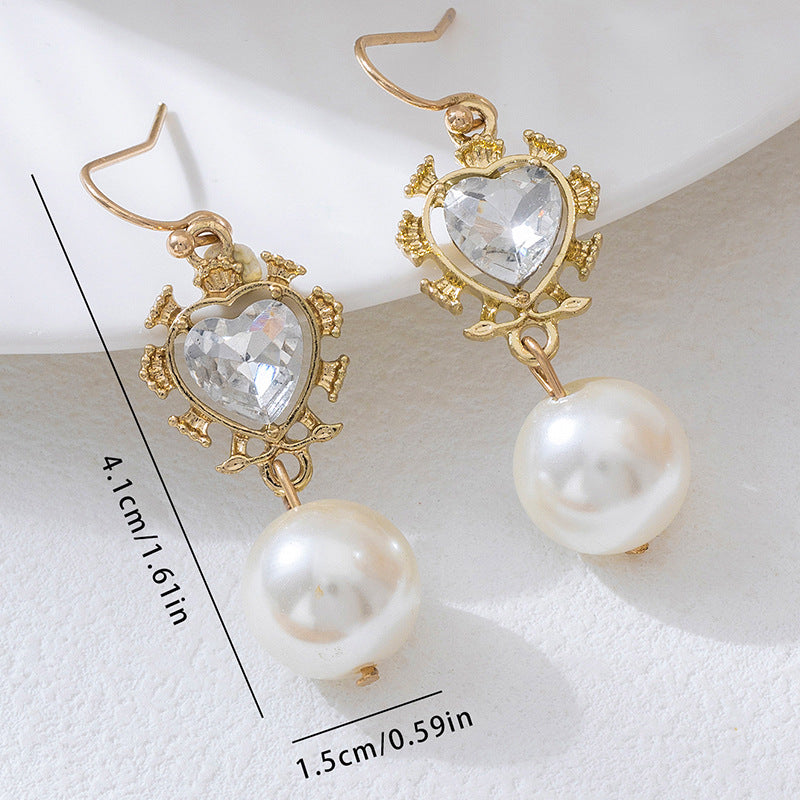 French Court Style Light Luxury Inlaid Rhinestone Pearl Dangle Earrings, High-End Unique Personalized Fashion Stud Ear Jewelry For Women Daily Wear