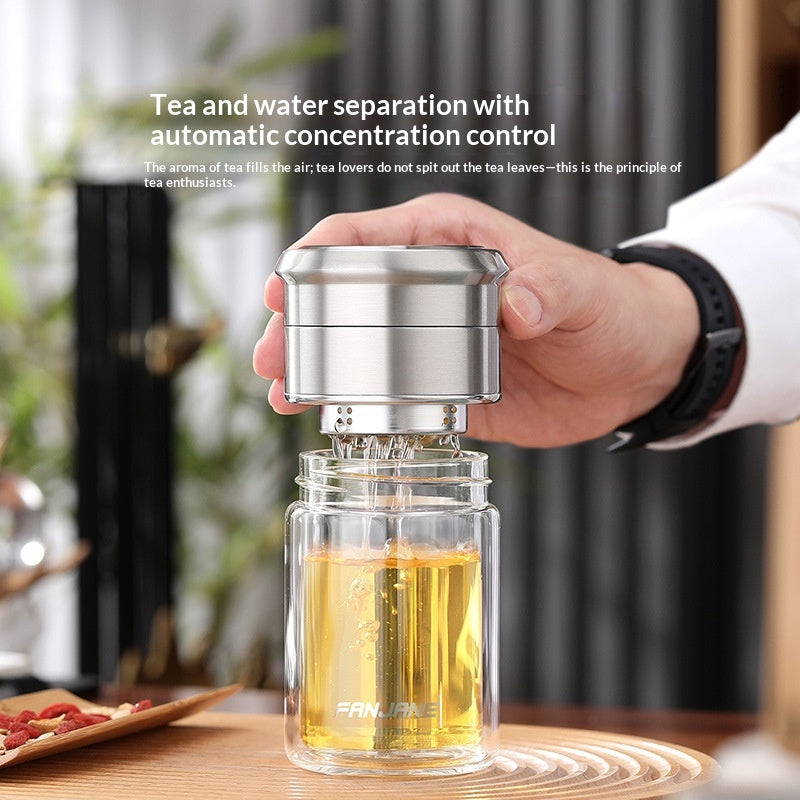 Chinese Character Simplificationcomplication Tea-water Separation Glass Cup Double-layer Teacup Pass