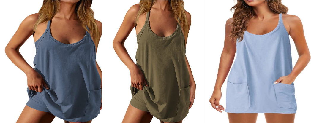 Women's Fashion Solid Color Pocket Vest Shorts Set