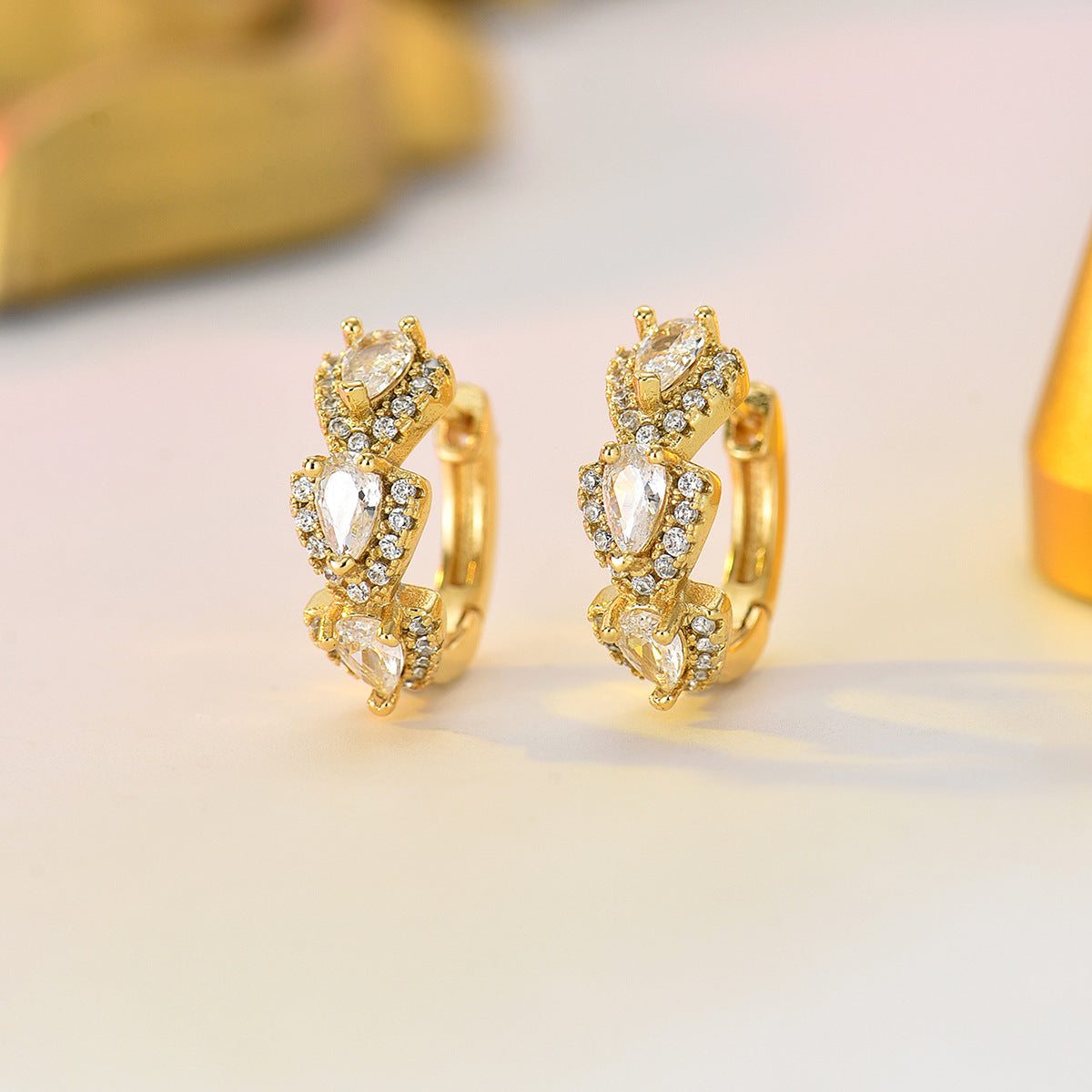 Cross-Border Hot Selling European American Earrings, Geometric Teardrop Hoop Ear Jewelry Inlaid Colorful Cubic Zirconia, Niche Light Luxury Women Ear Accessories