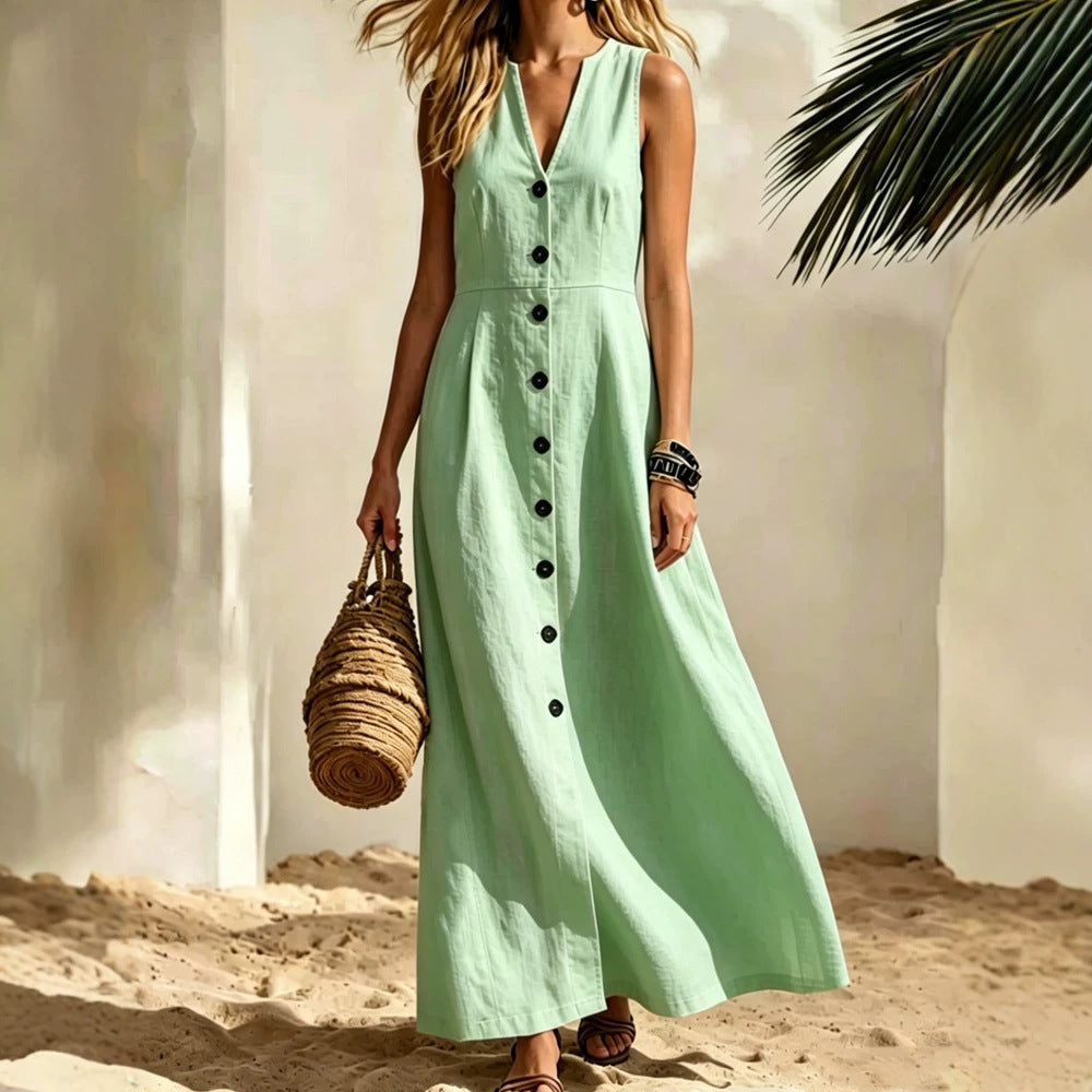 Womens Fashion V-Neck Sleeveless Plus-Size Cardigan Shirt Dress