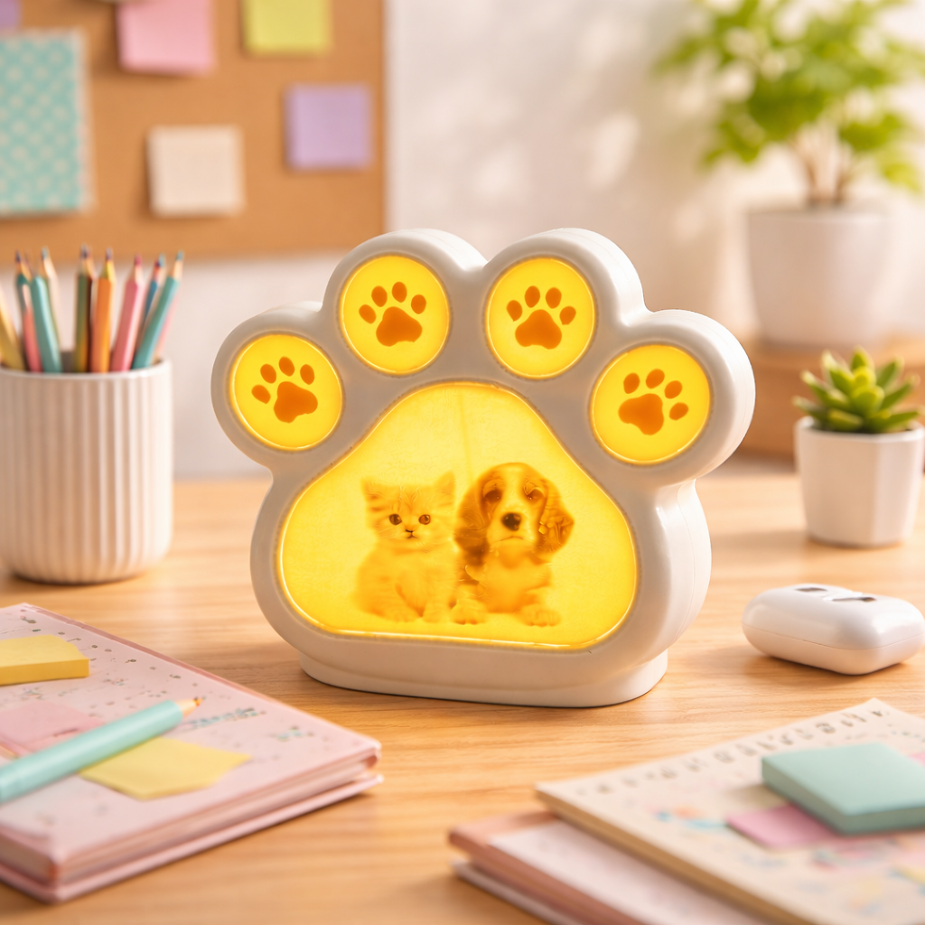 Pet Paw Night Light, 3D Printed Lamp, Add Photo Or Text, Cat Dog Memorial Gift, Cozy Home Decor
