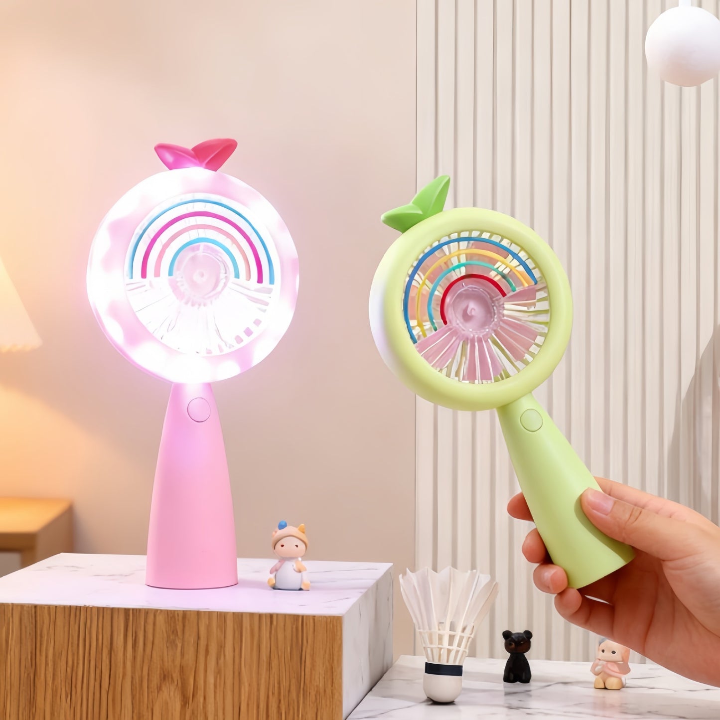 Outdoor Travel Student Cartoon LED Fill Light Handheld Portable USB Charged Fan