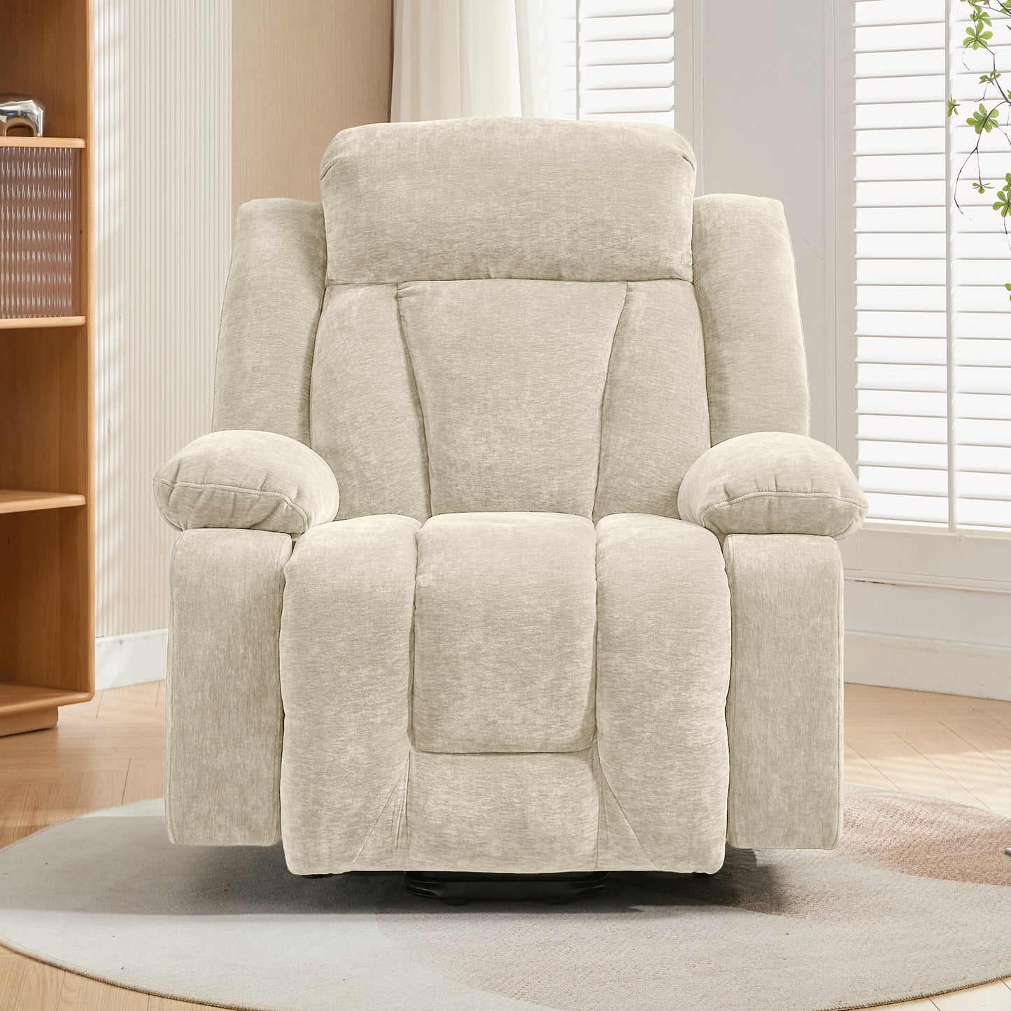 95x94x107cm Massage Chair Electric Recliner With 8-Point Massage And Heating Function, TV Chair With Lifting Function ,Fabric Sofa With Storage Compartment And Side Pockets, And USB,Beige