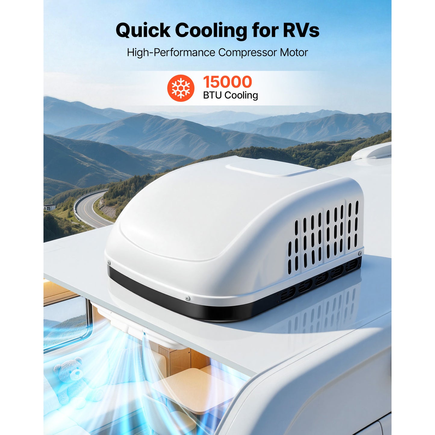RV Air Conditioner, 15000 BTU RV AC Unit, 120V Ducted Or Non-Ducted Rooftop Air Conditioner With High-Performance Compressor Motor, Easy Install Quiet Cooling AC With Standard Vent Size, White