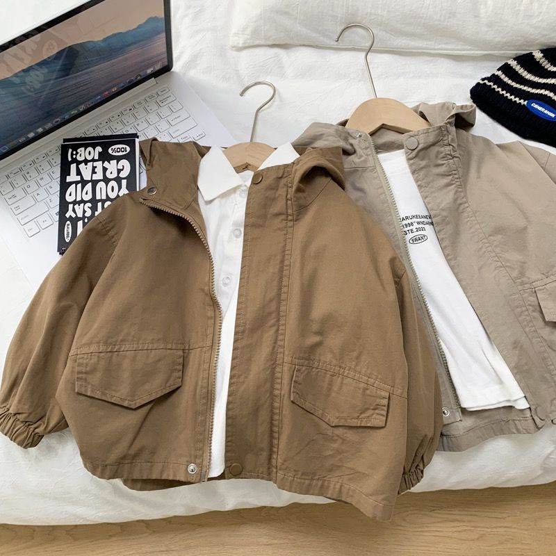 Boys' Korean-style Fashionable Hooded Trench Coat