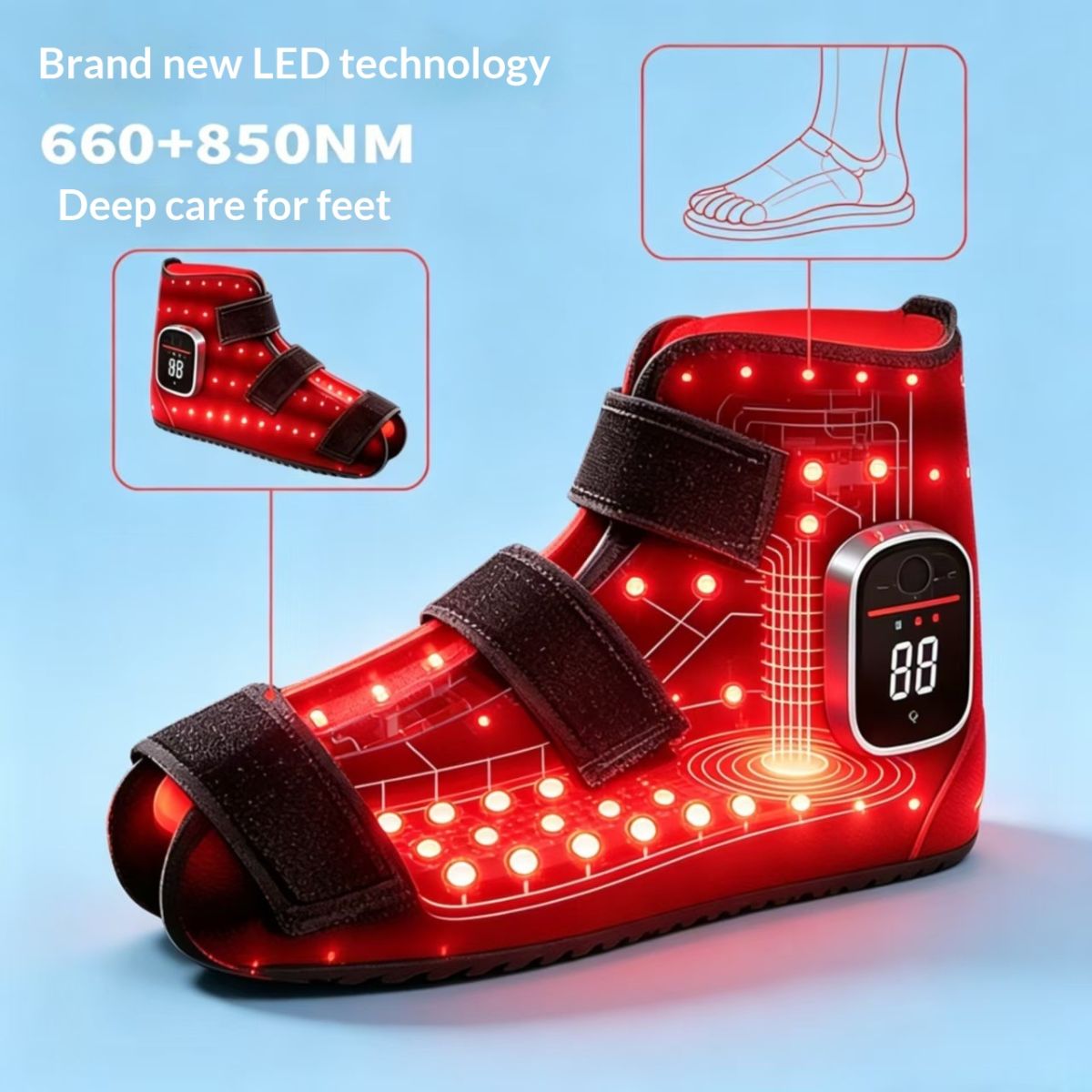 LED Red-light Therapy Shoes With Near-infrared Phototherapy For Ankle Care And Warm Compress