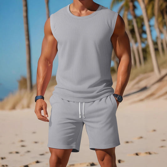Men's Running Fitness Wide-Shoulder Tank Top Set