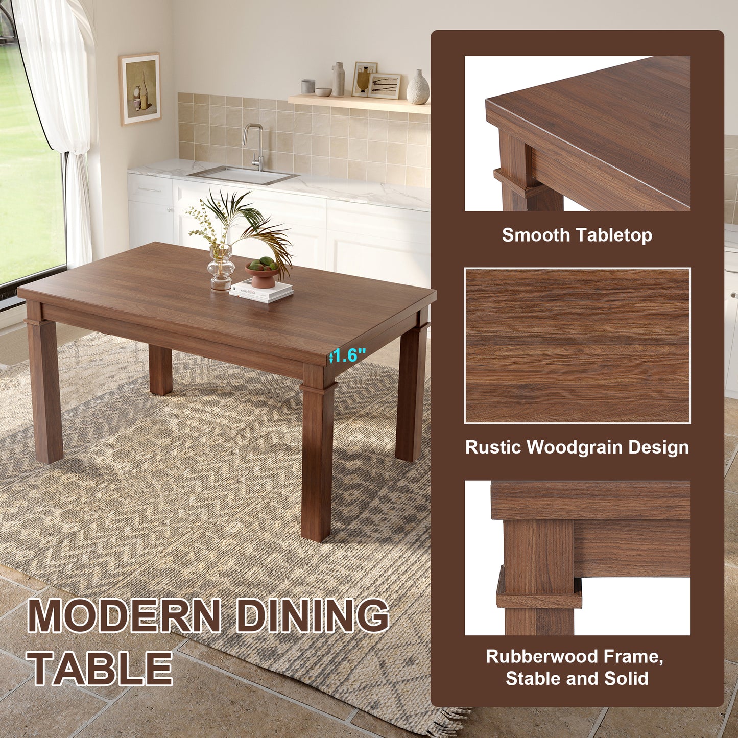 6-Piece Modern Dining Set, Rectangle Kitchen Table With 4 Upholstered Chairs & Bench, Ideal For Dining Room And Living Room,  Easy Assembly, Space Saving