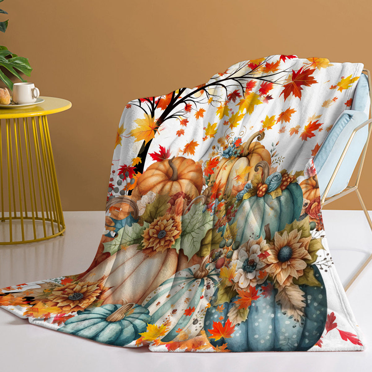 Fall Throw Blanket Pumpkin Flower Printed Blankets Soft Flannel Throw Cute Halloween Blanket Gifts For Kids Teens Boys Girls