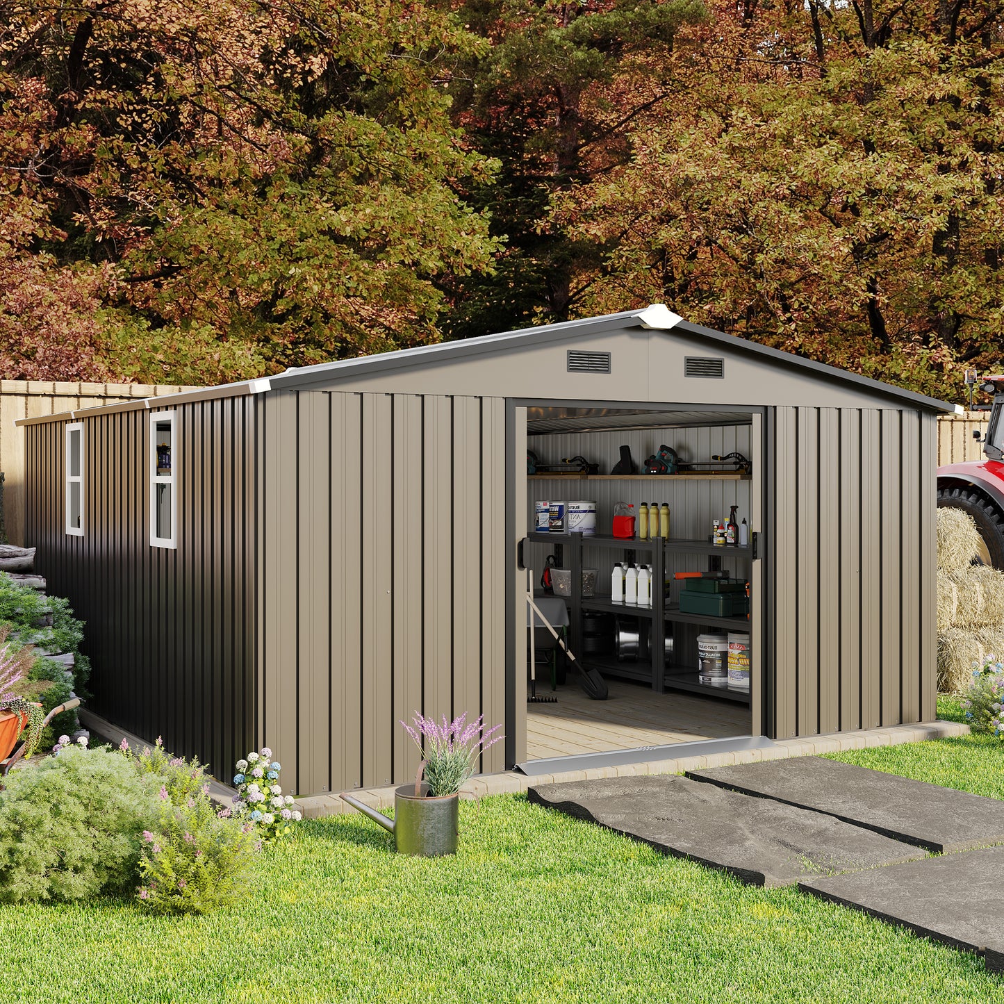 Campcraft 10x12ft  0.23mm Color Steel Plate, Surface Protective Film, Two Daylight Windows, A Practical And Thoughtful Gift,two Colors Can Be Freely Selected Storage Sheds