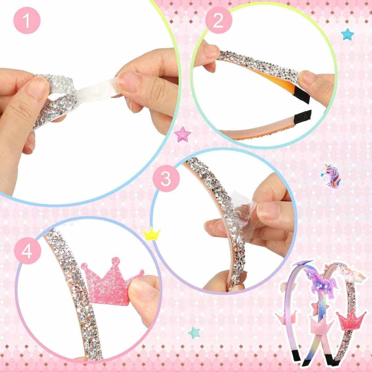 DIY Unicorn Headband Set - 8 Headbands + Accessories With Glitter, Crown, And Unicorn Embellishments - Party Accessory Set