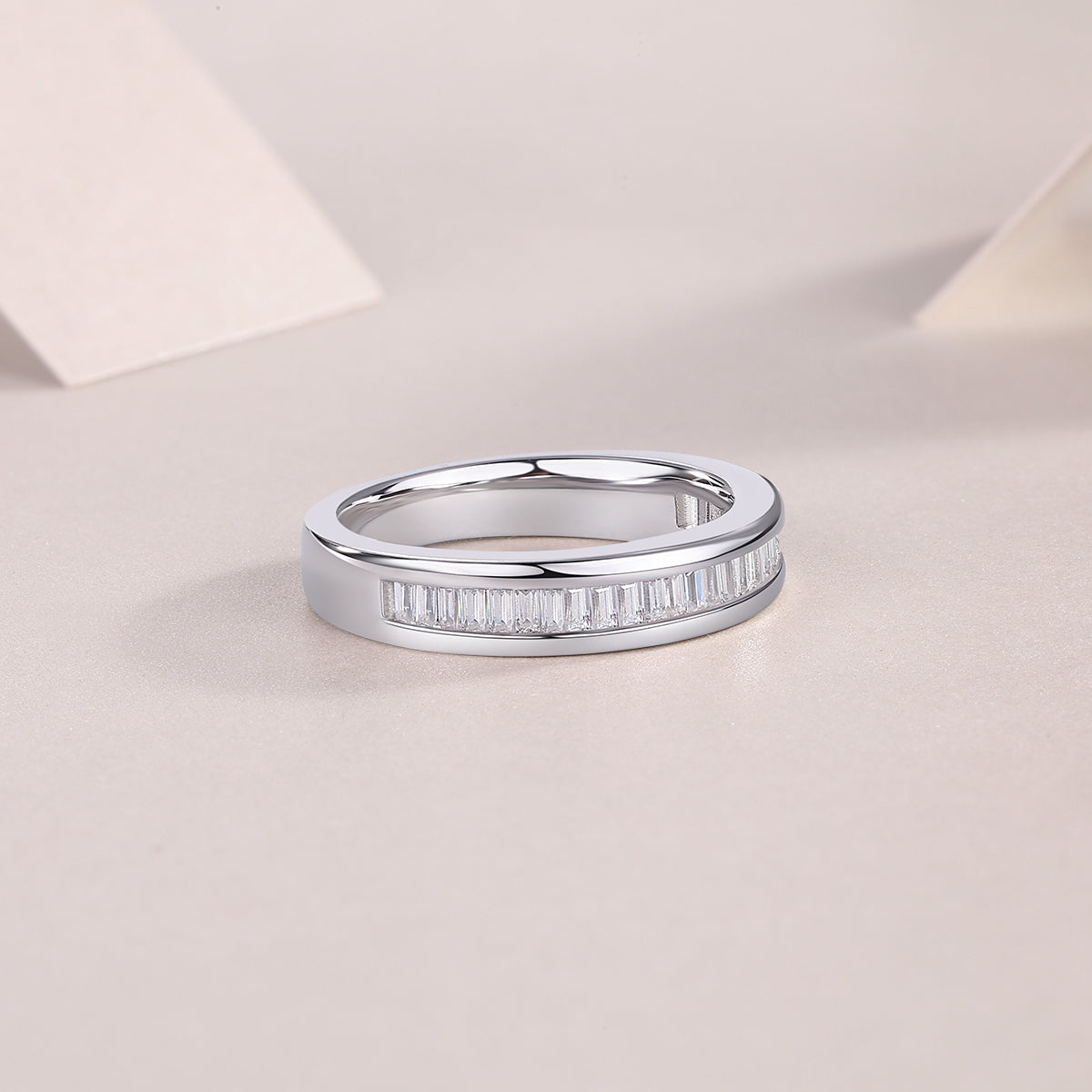 The Beauty Of Overlap - A Wedding Ring Set With Top-quality Square Moissanite S925 Silver And Platinum-plated Diamond Can Be Inspected With A Diamond Pen