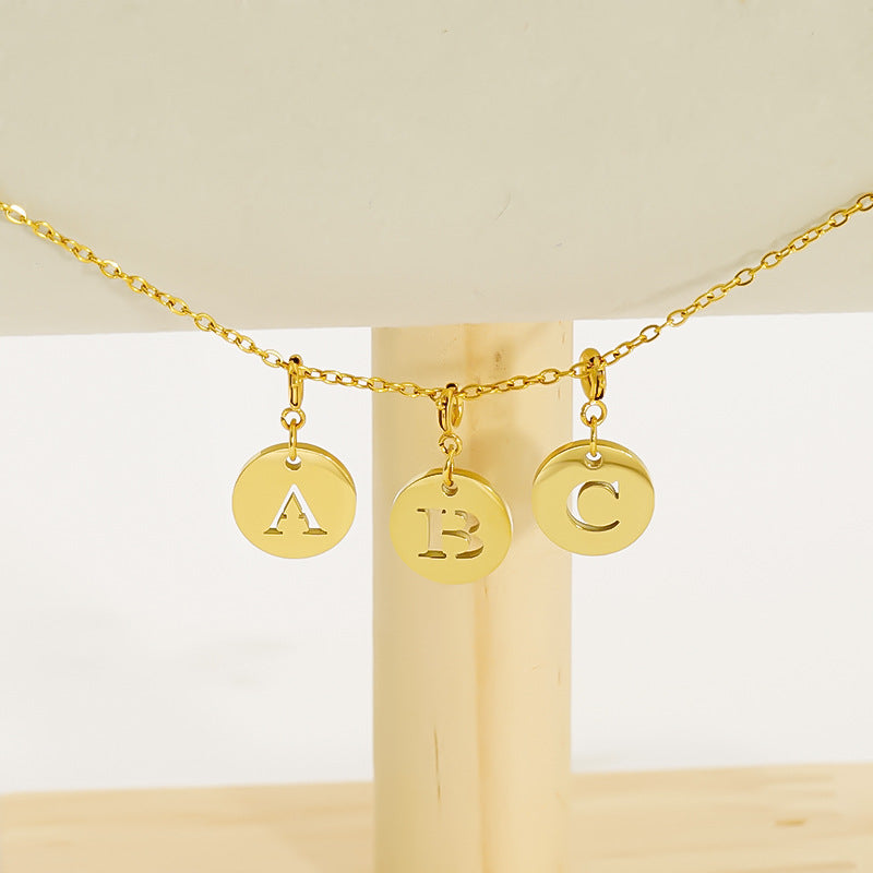 Titanium Steel Bracelet And Necklace Accessories 26-letter Charm Pendants Hand-polished In Gold