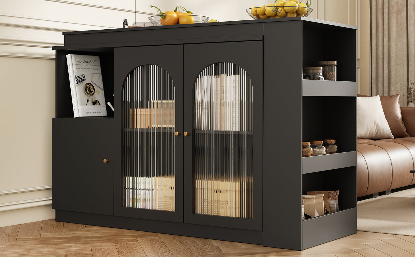 360 Rotating Bar Table  Main Body 120 X 40 X 97 Cm, Modern And Simple Black Rotating Dining And Bar Cabinet, Multifunctional Storage Cabinet With Glass Door