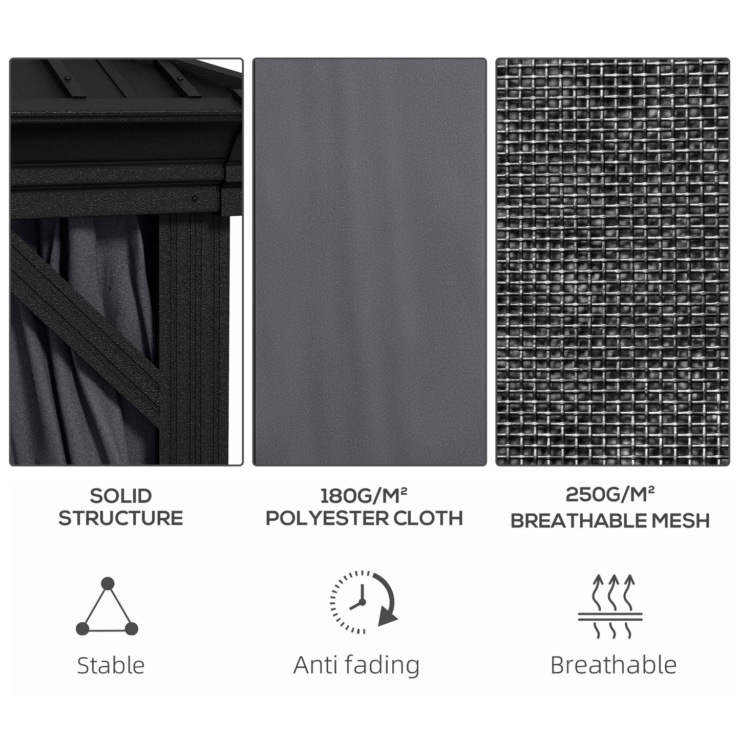 3.65 X 3m Aluminium Hardtop Gazebo, With Accessories - Dark Grey