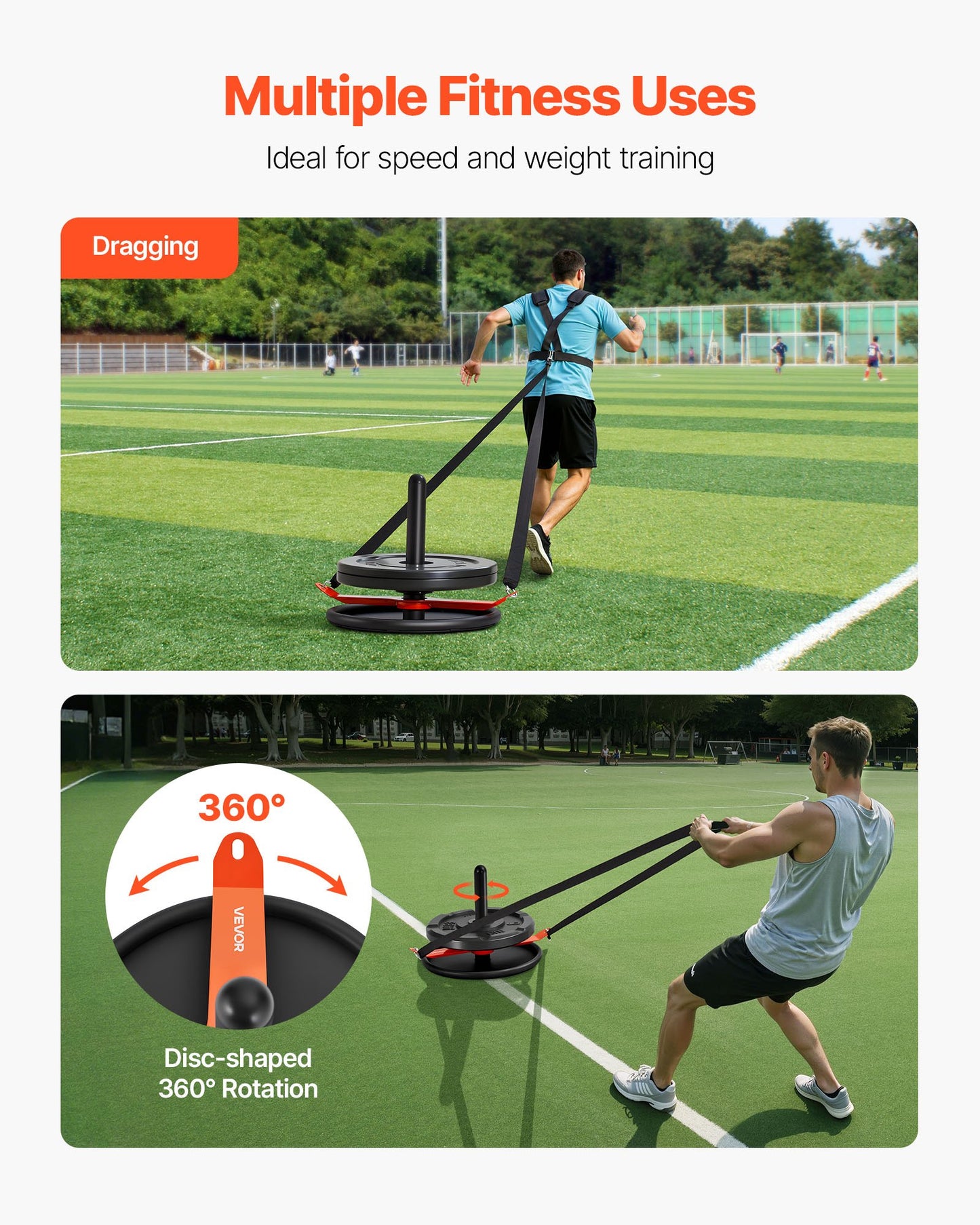 Weight Sled, Steel Power Sled, Fitness Strength Training Sleds For Athletic Exercise Speed Improvement, Workout Fitness Equipment With Harness, Compatible With 2 In Weight Plate, Orange & Black