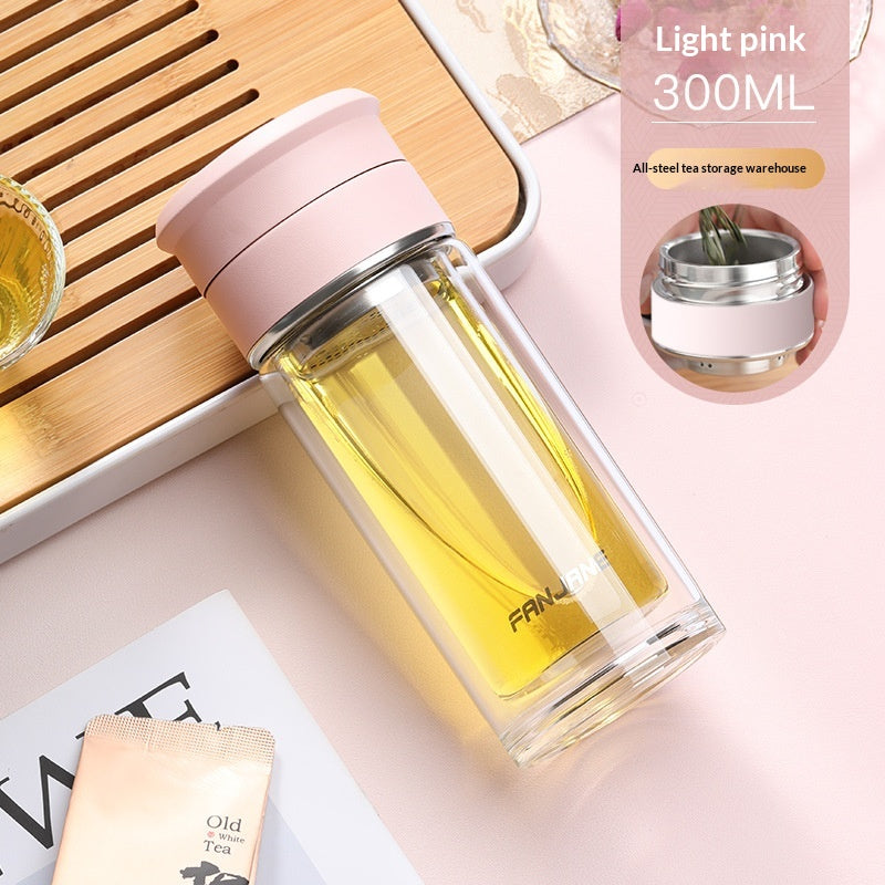 Chinese Character Simplificationcomplication Tea-water Separation Glass Cup Double-layer Teacup Pass