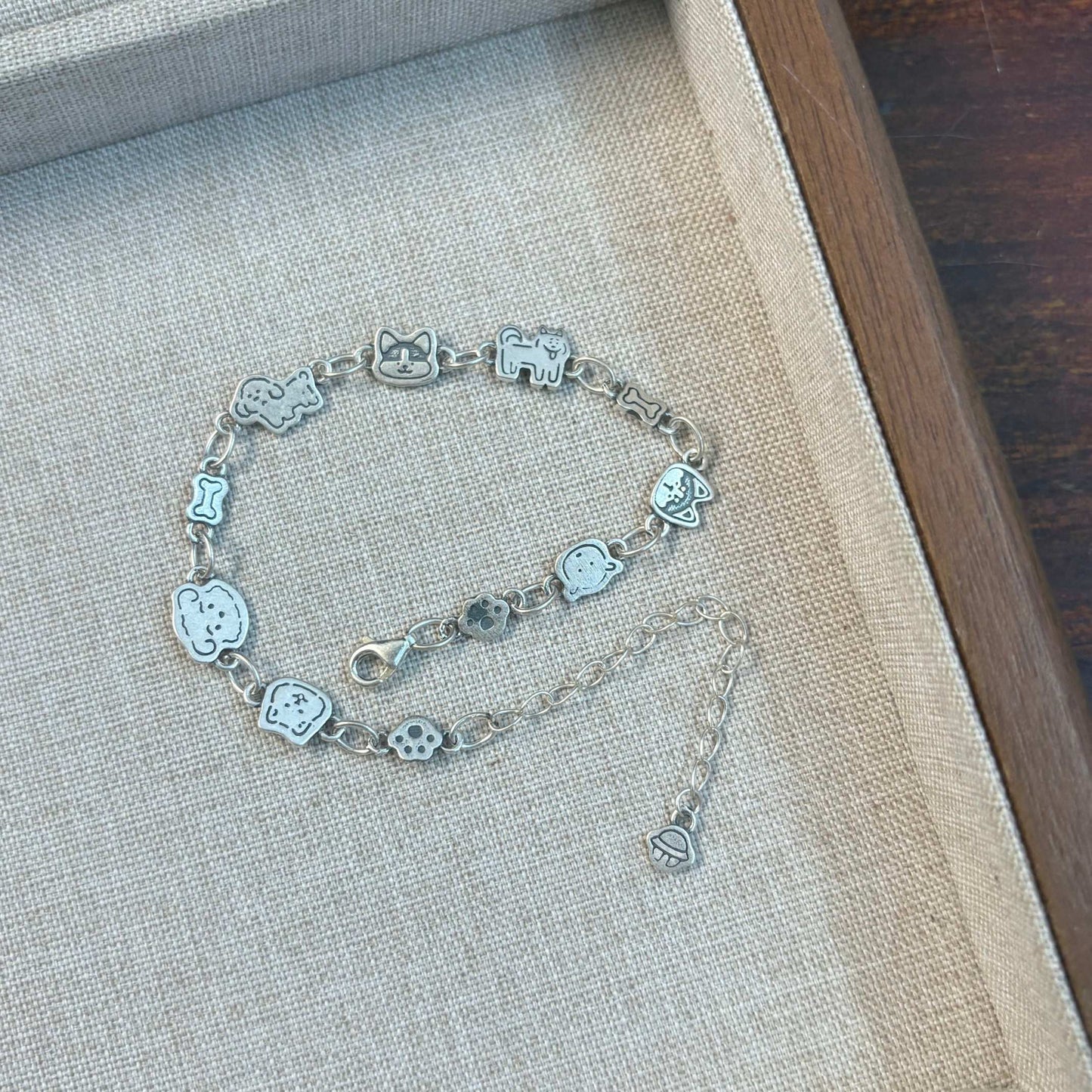 1pc 999 Sterling Silver Cute Cat & Dog Charm Bracelet, Retro Cartoon Style, Perfect For Daily Wear And Valentine's Gift