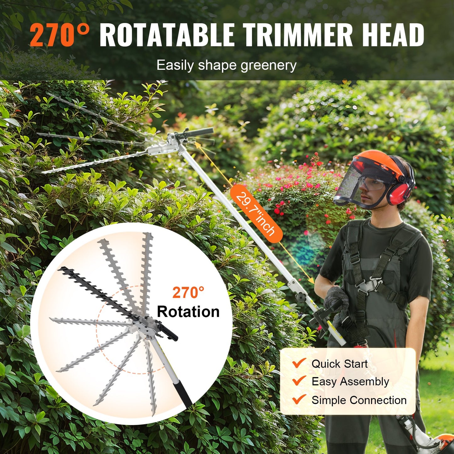 52CC 6-in-1 Multi-Functional Trimming Tools, Gas Hedge Trimmer, Weed Eater, String Trimmer, Brush Cutter, Edger, Pole Saw Chainsaw Pruner With Extension Pole