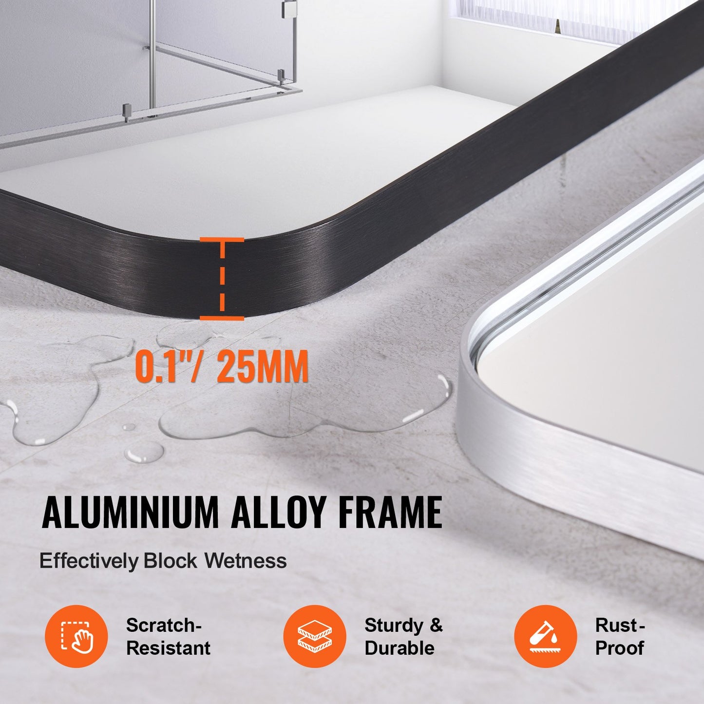 Wall Mounted Makeup Mirror, 0.15" Thick, 36" X 36" Mirror With Aluminium Alloy Frame & Explosion-Proof Film, Scratch-Resistant Mirror With Z-Shaped Bracket, Fit For Bathroom/Bedroom/Living Room