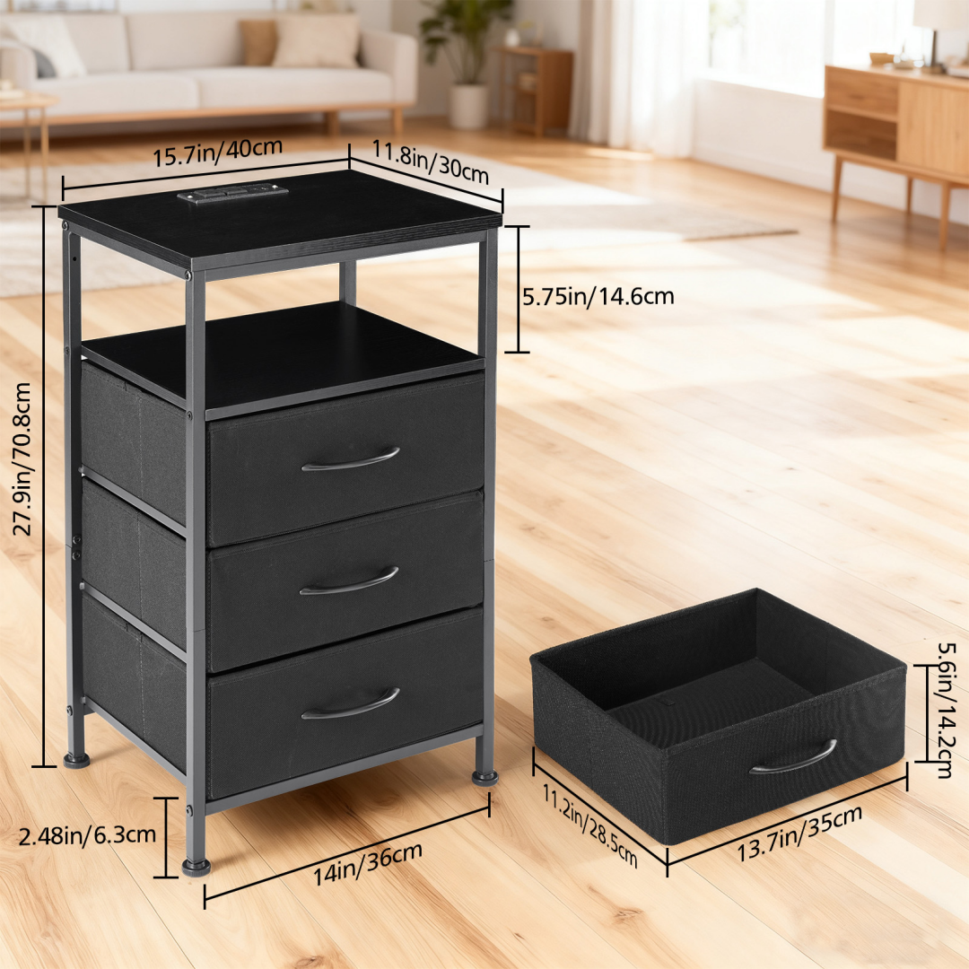 Nightstand With Charging Station, Bedside End Table With 5 Fabric Drawers & USB-Type-C Ports And Outlets