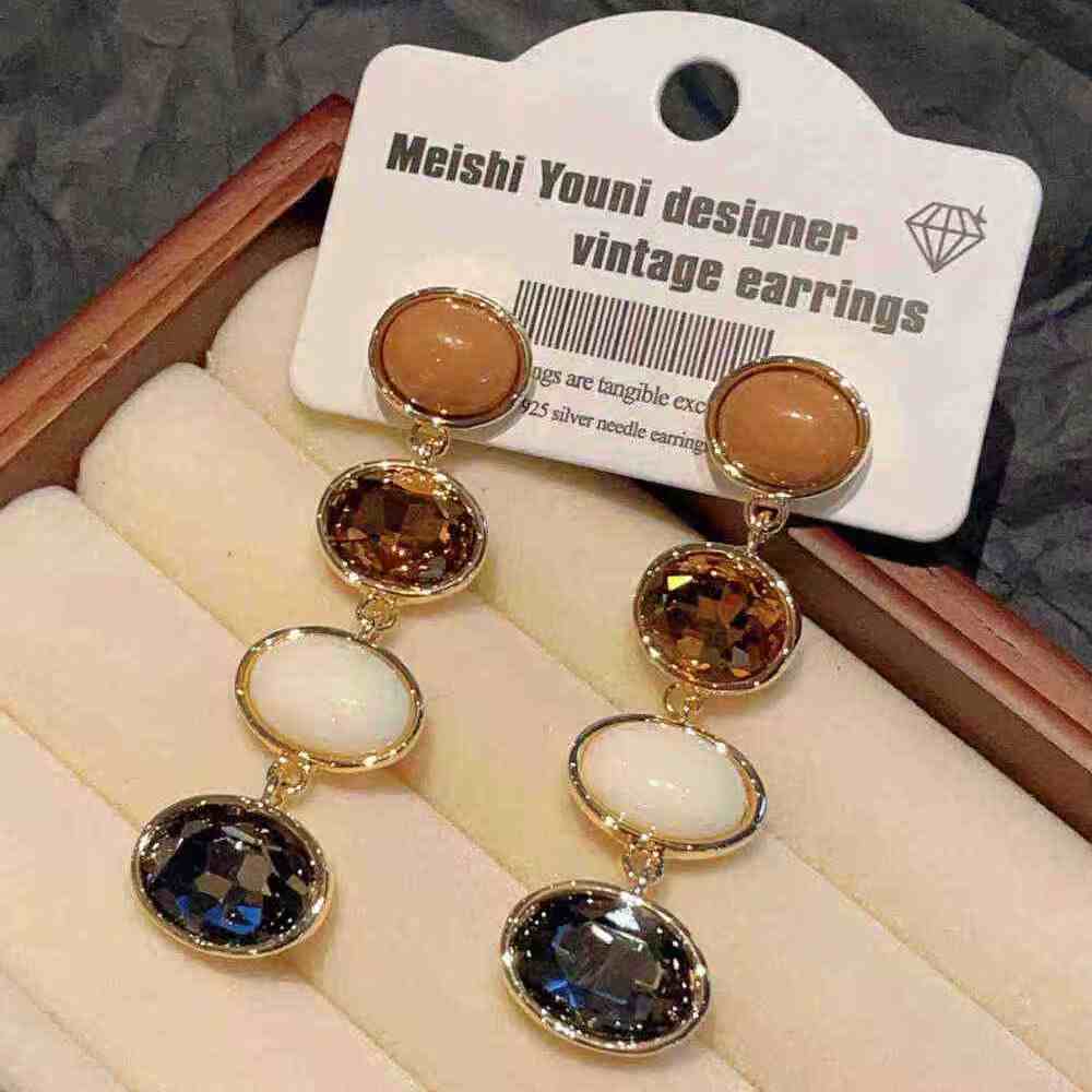 2026 New Long Coffee Zircon Dangle Earrings, Japanese Korean Luxury Jewelry