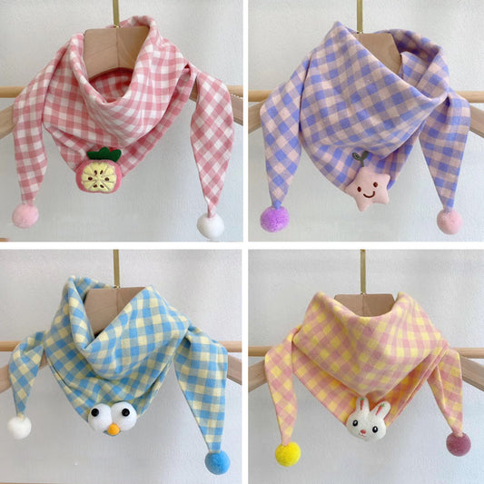 Korean-style Cotton-linen Plaid Childrens Scarf Versatile And Easy To Match