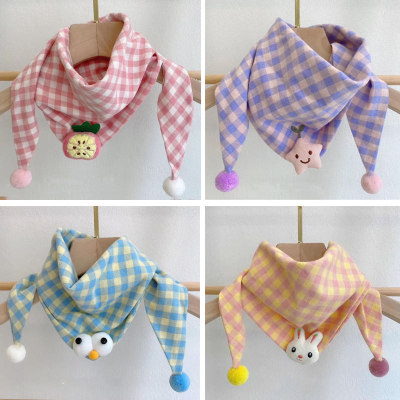 Korean-style Cotton-linen Plaid Childrens Scarf Versatile And Easy To Match