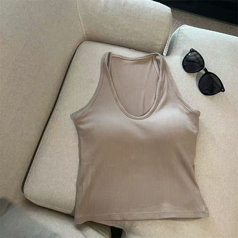 Hanging Neck Pure Want Beauty Back Solid Color Wrapped Chest Tube Top Bottoming Inner Fixed Cup