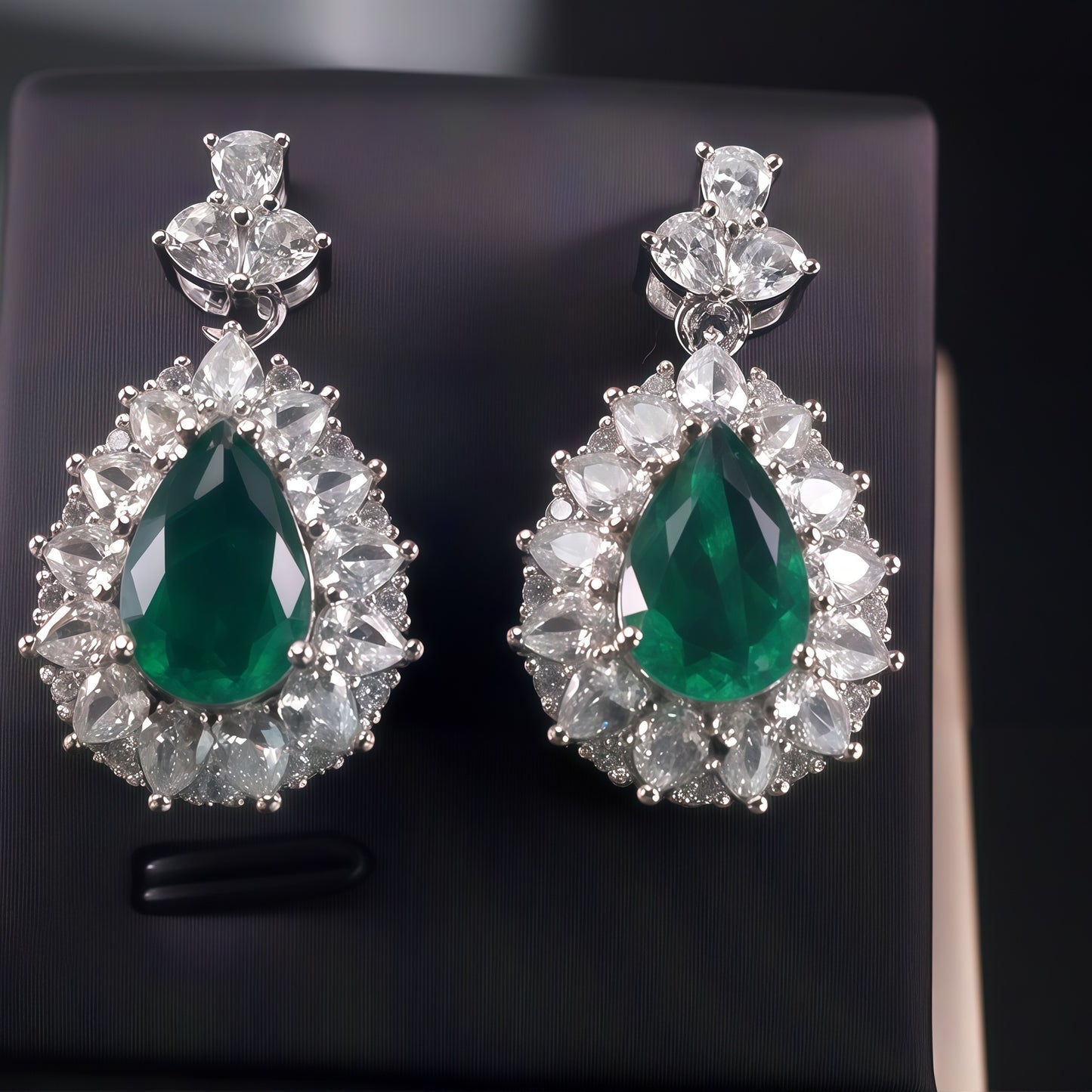 Pear Cut Vivid Emerald CZ Multi Marquise White Crystal Halo Dangle Earrings For Women, Copper Silver Plated Vintage Royal Bridal Wedding Formal Banquet Statement Jewelry Gift