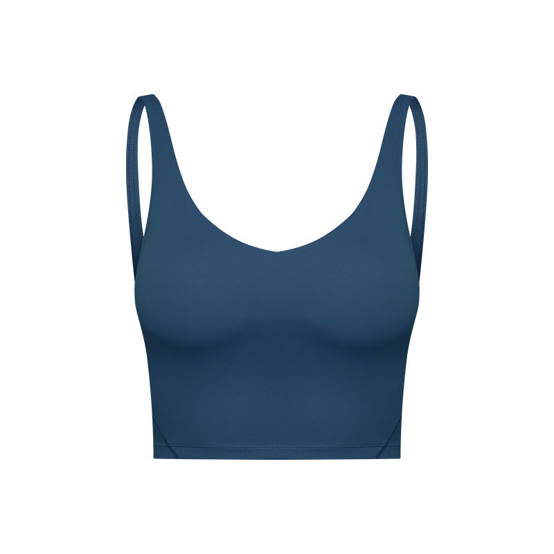 Summer Pure Color Ribbon Chest Pad Nude Feel Back-shaping Running Fitness