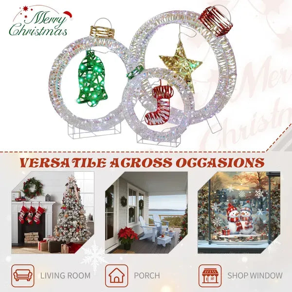 Set Of 3 Lighted Iridescent Cut-out Light Bulb Christmas Decorations, Pre-lit Holiday Decor With 295 White LED Lights For Xmas Outdoor Indoor Decor Lighted Holiday Displays