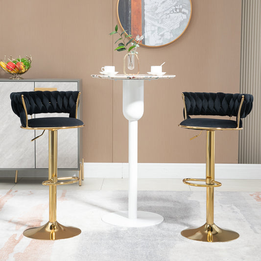 Old Sku W1880109443,Velvet 360 Swivel Bar Stool 2 Piece Set, Handmade Backrest One-button Adjustable Height Bar Stool, Very Soft Upholstered Kitchen Dining Chair, Kitchen Island