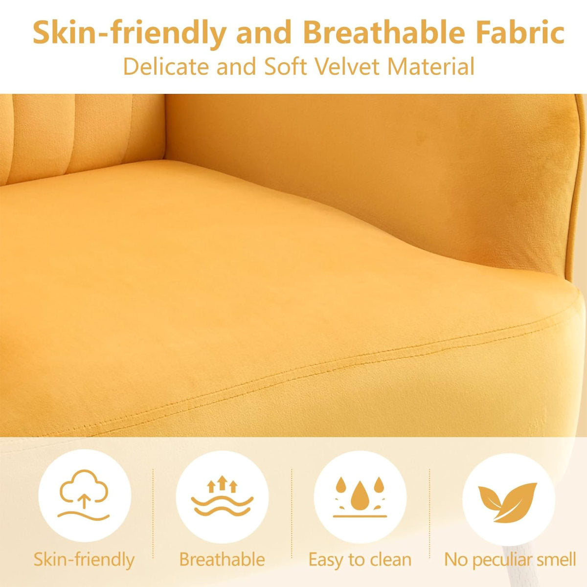 Velvet Accent Chair, Modern Upholstered Living Room Chairs, Luxury Single Sofa Armchair with Metal Legs, Comfy Barrel Chairs for Living Room, Waiting Room, Bedroom, Office and Cafe, Yellow